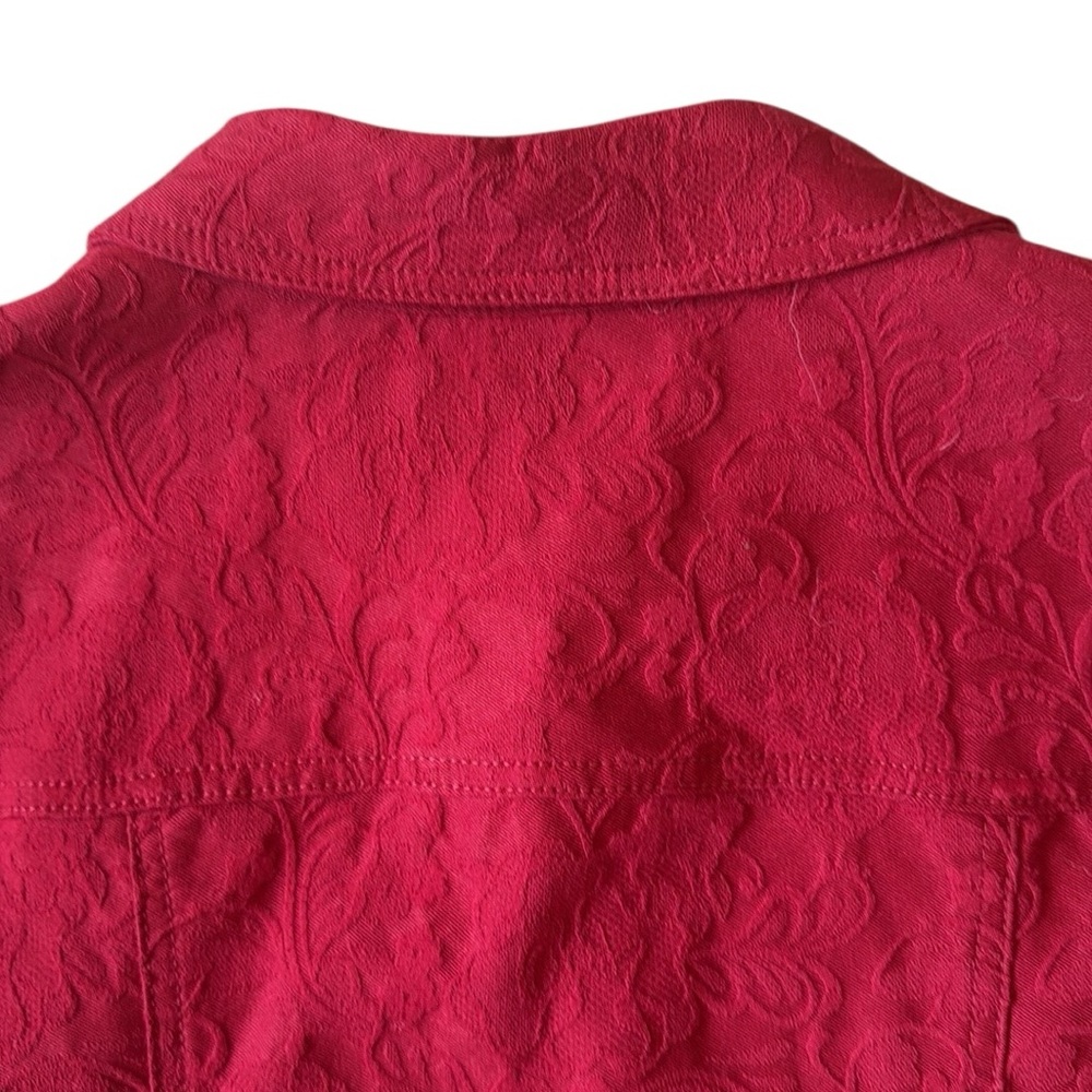 Chicos Red Jacquard Button Front Jacket Coat Layering Cotton Blend Size 3/XL - Picture 10 of 13